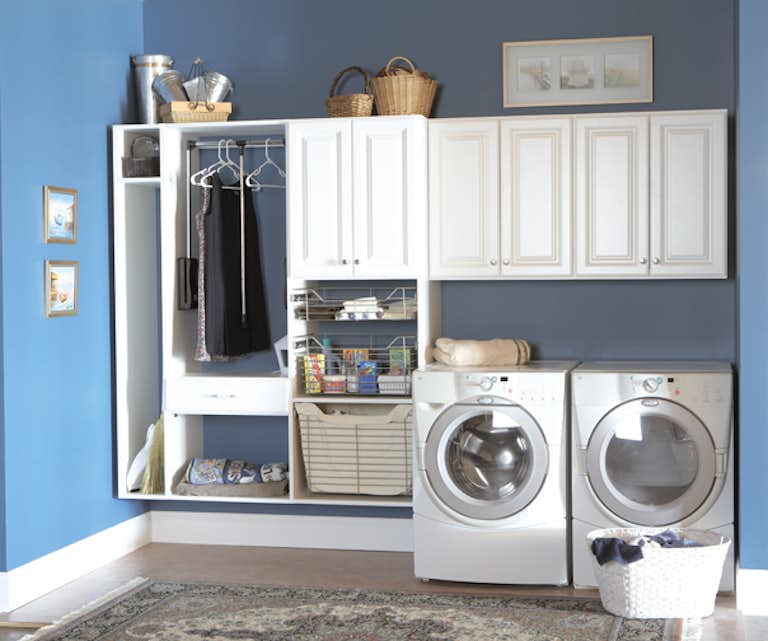 Utility shelving in laundry area